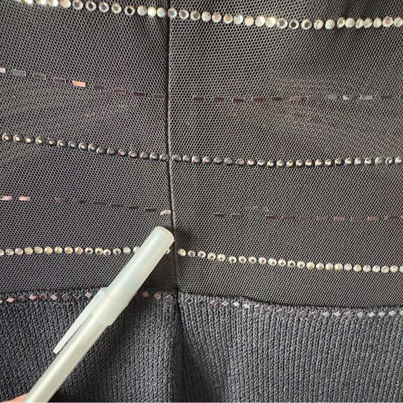 St. John Sheer Embellished Waist Evening Dress Long Sleeve Sparkly Rhinestones - Picture 6 of 15